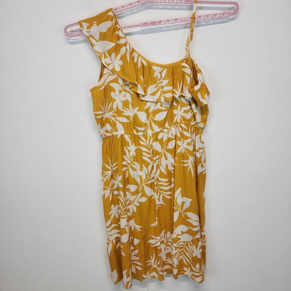 Old Navy Floral Midi Dress Size 2X Yellow One Ruffle Shoulder Tropical Breezy - Picture 5 of 16